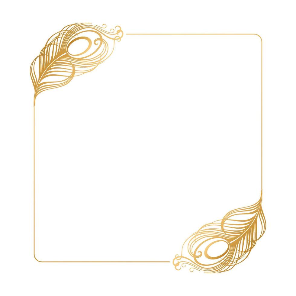 Golden luxury frame with peacock feathers for invitation. Template vector