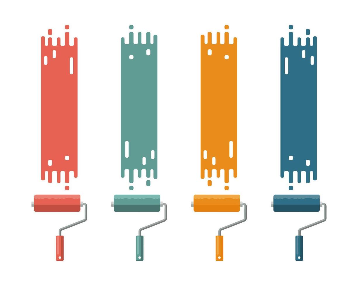 Set of roller brushes with strips paint. Illustration, icons. vector