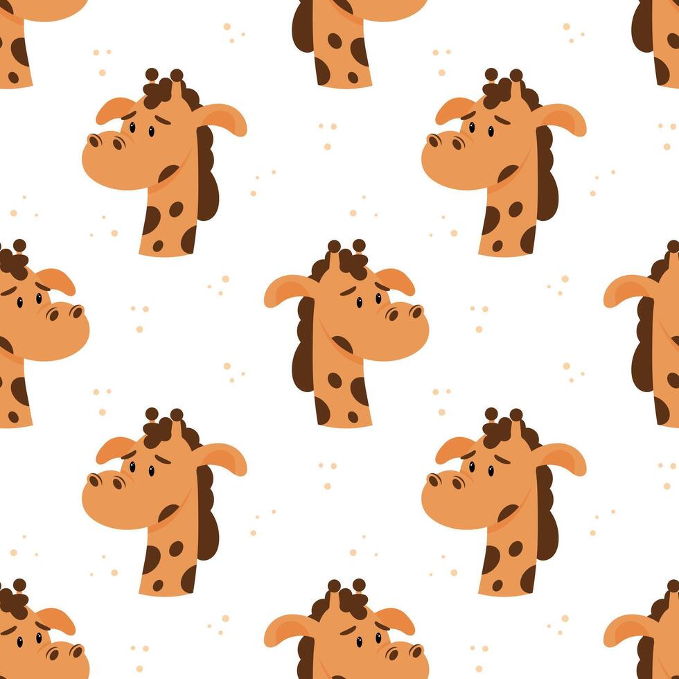 Seamless pattern, portrait of a cute giraffe. Animal background, textile vector