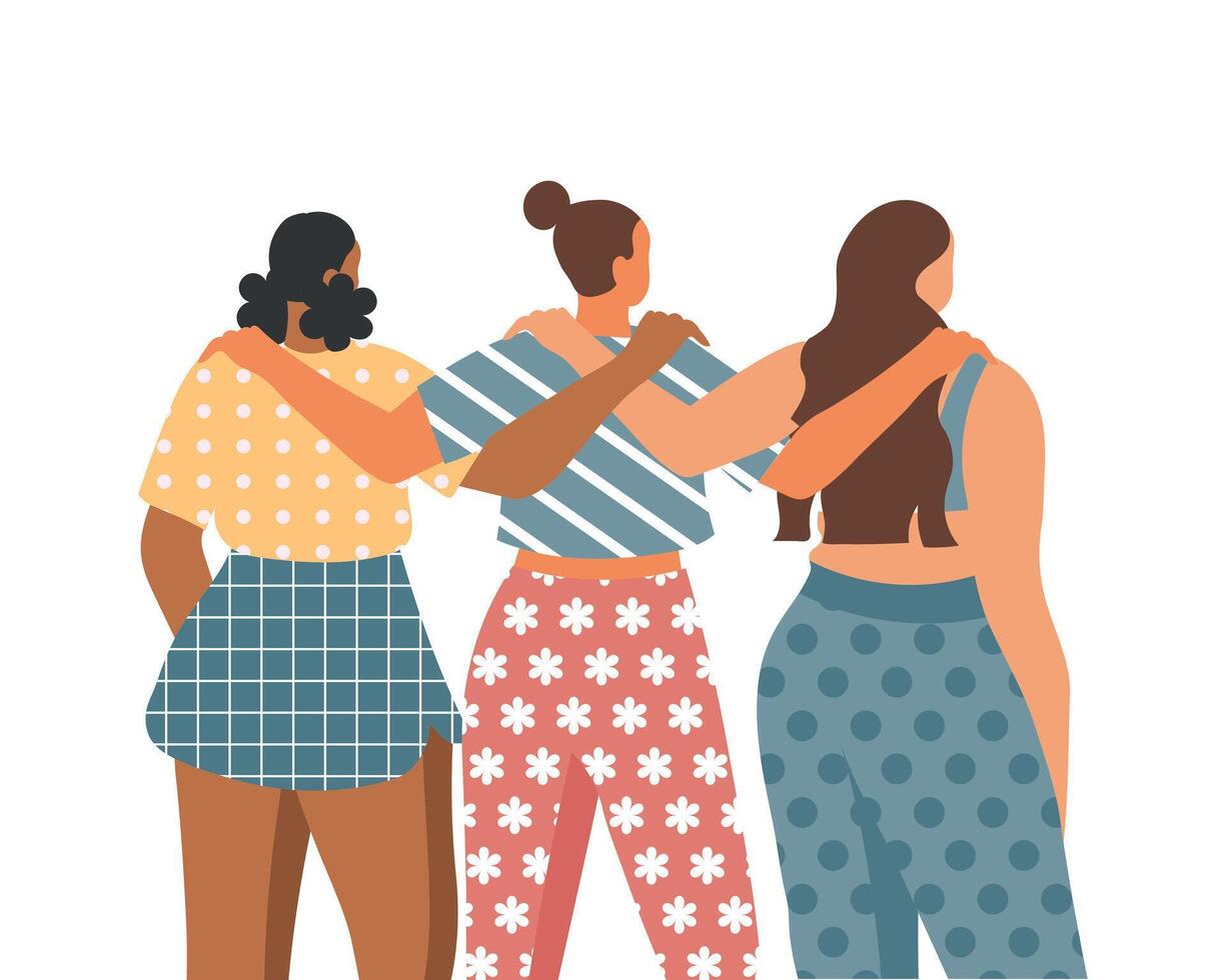 mujer abrazo cada otro. amistad y apoyo concepto. ilustración, clipart vector