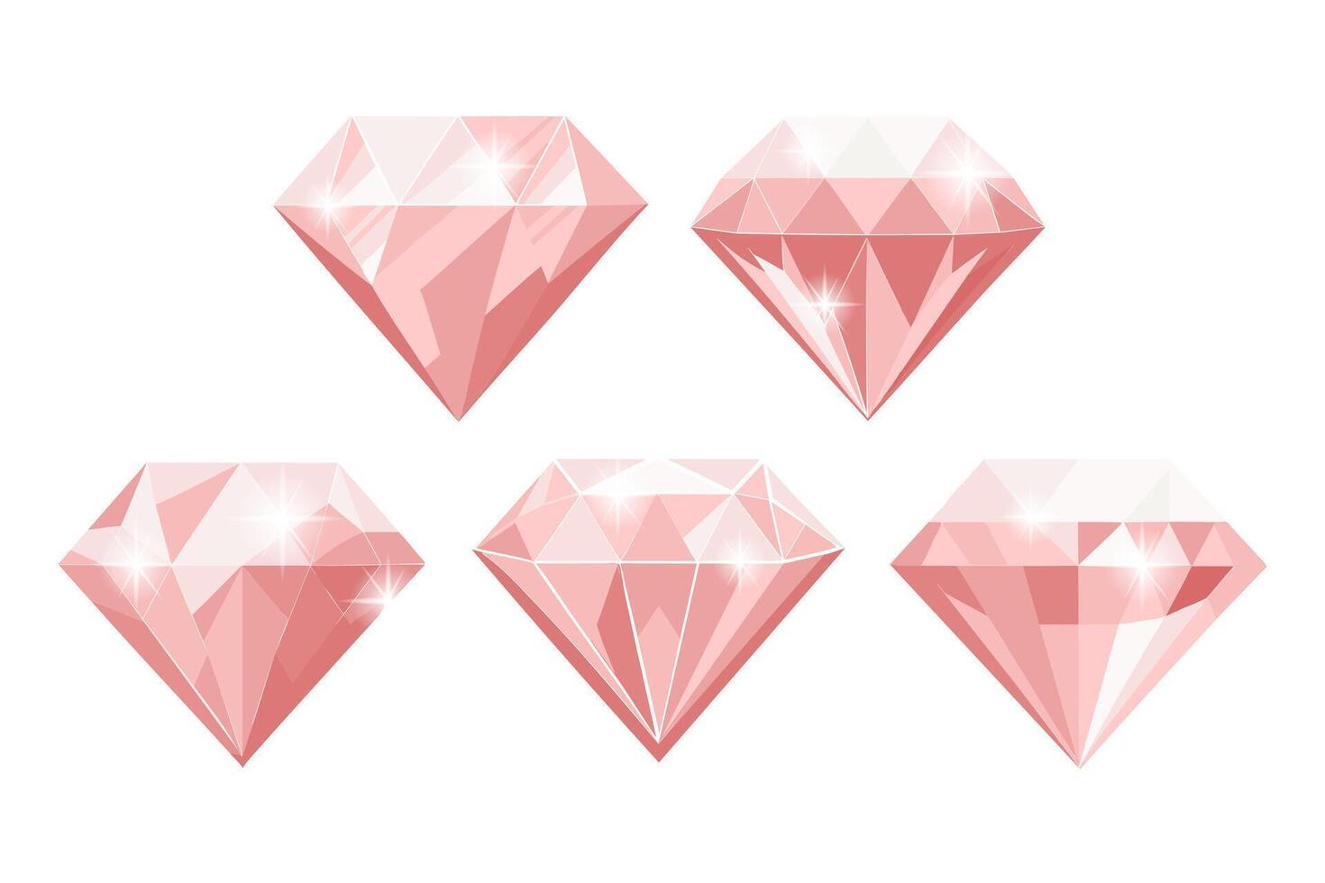 Collection of pink gemstones on a white background. Luxurious diamonds. Illustration. vector