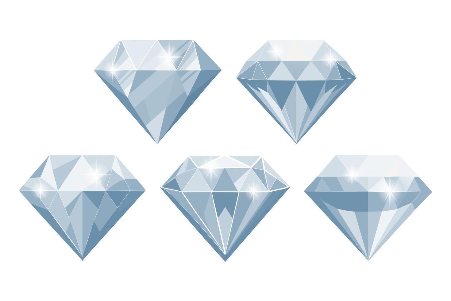 Collection of blue gemstones on a white background. Luxurious diamonds. Illustration. vector