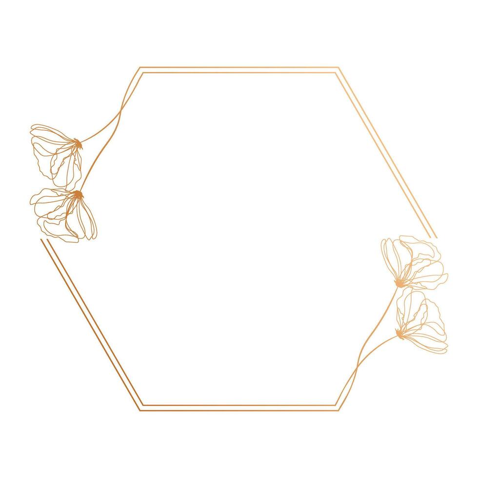 dorado lujo marco con contorno plantas y flores para invitación. modelo vector