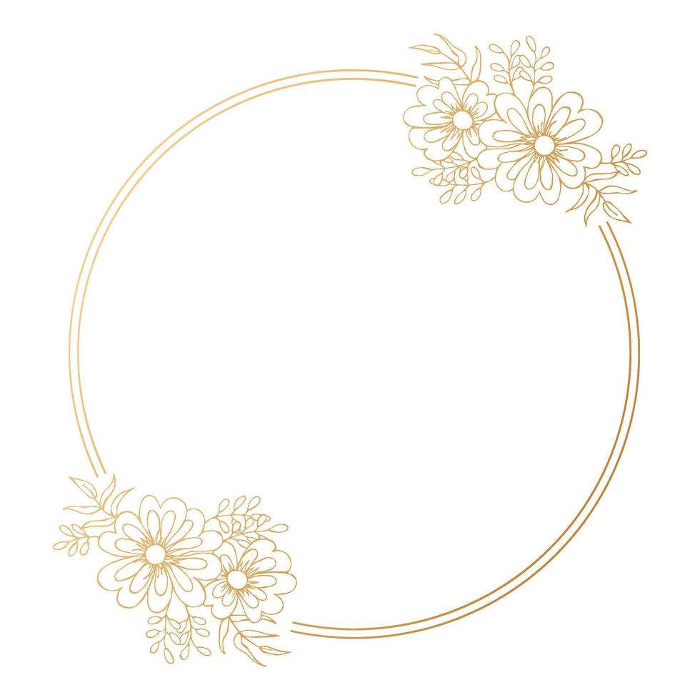 Golden luxury frame with contour plants and flowers for invitation. Template vector