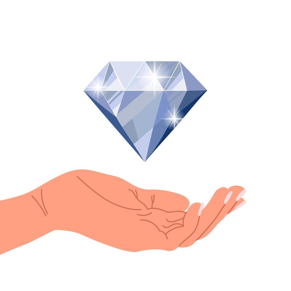 Gemstone in hands on a white background. Luxurious diamond in hand. Illustration. vector