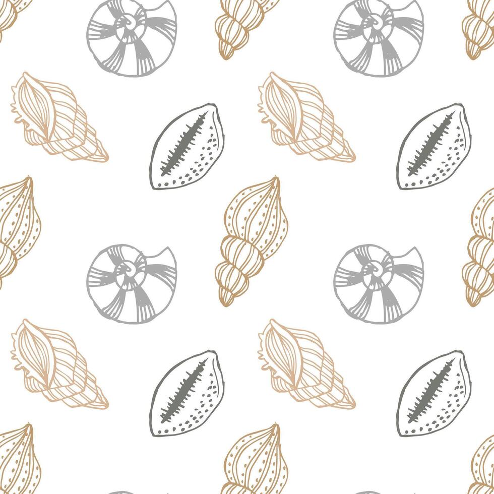 Seamless pattern, hand drawn contour seashells in pastel colors, Background, print, textile vector