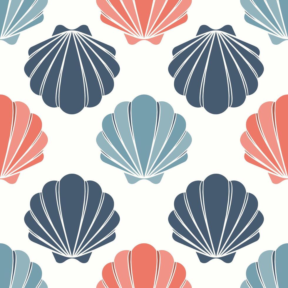 Seamless pattern of seashells. Seashells in pastel colors on a white background. vector