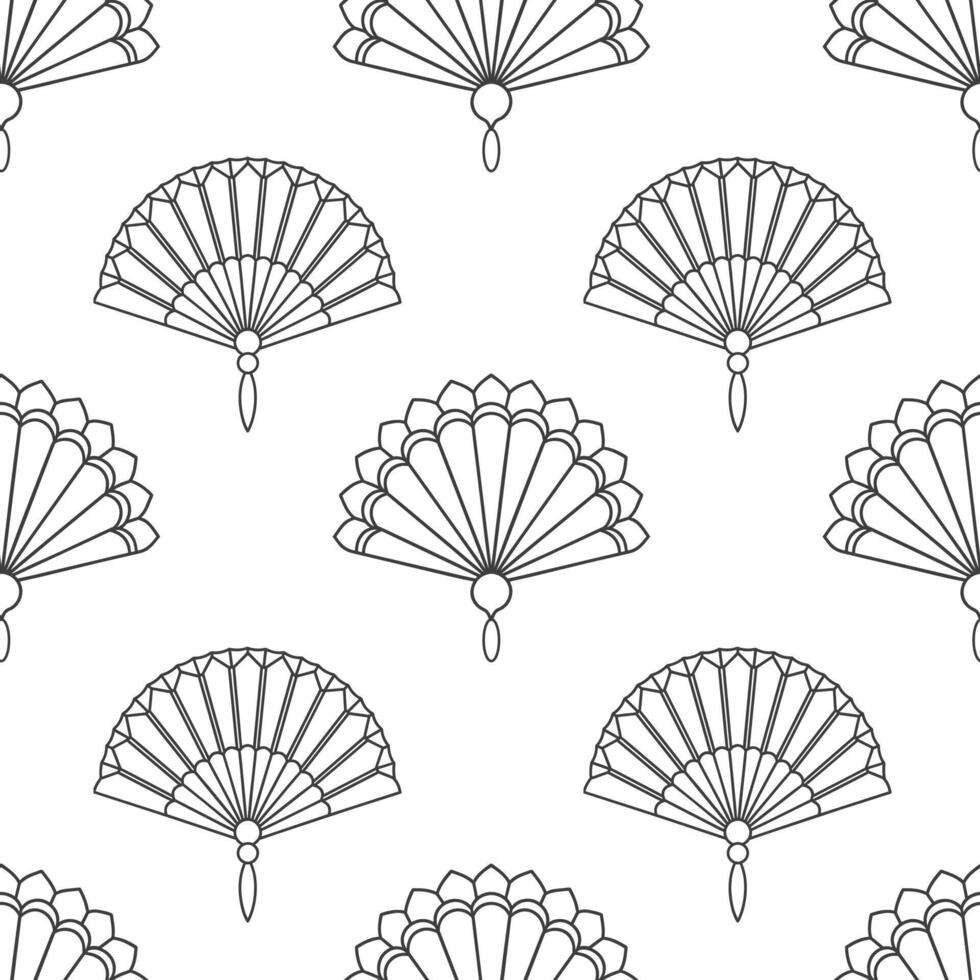 Seamless background of paper fans. Background from a hand fan. Silhouettes of Chinese, Japanese paper folding fans, traditional Asian jewelry. vector