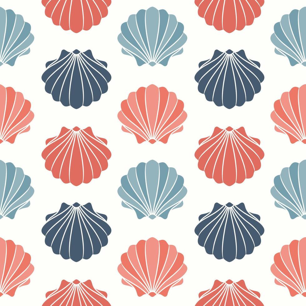 Seamless pattern from seashells. Seashells in pastel colors on a white background. vector