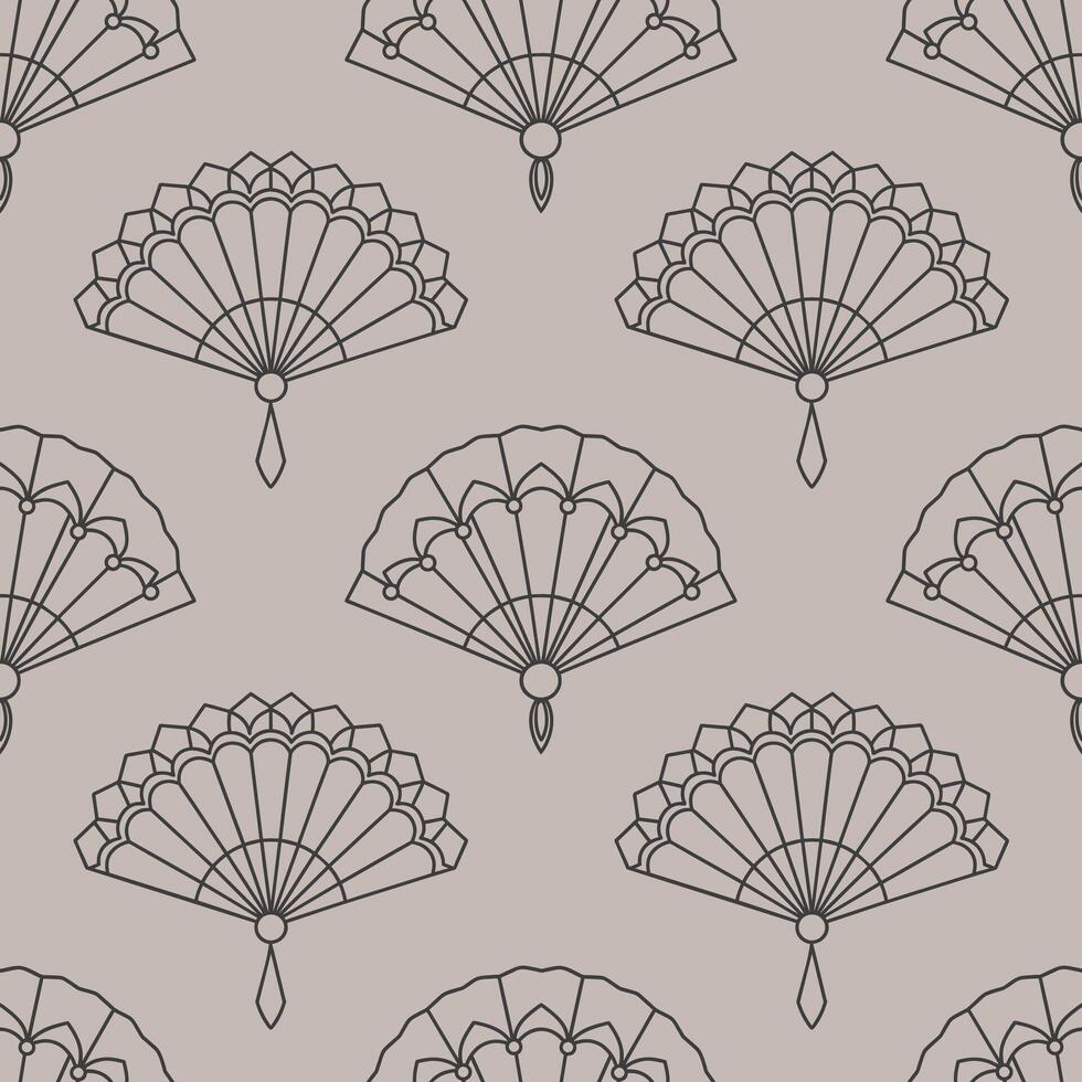 Seamless background of paper fans. Background from a hand fan. Silhouettes of Chinese, Japanese paper folding fans, traditional Asian jewelry. vector