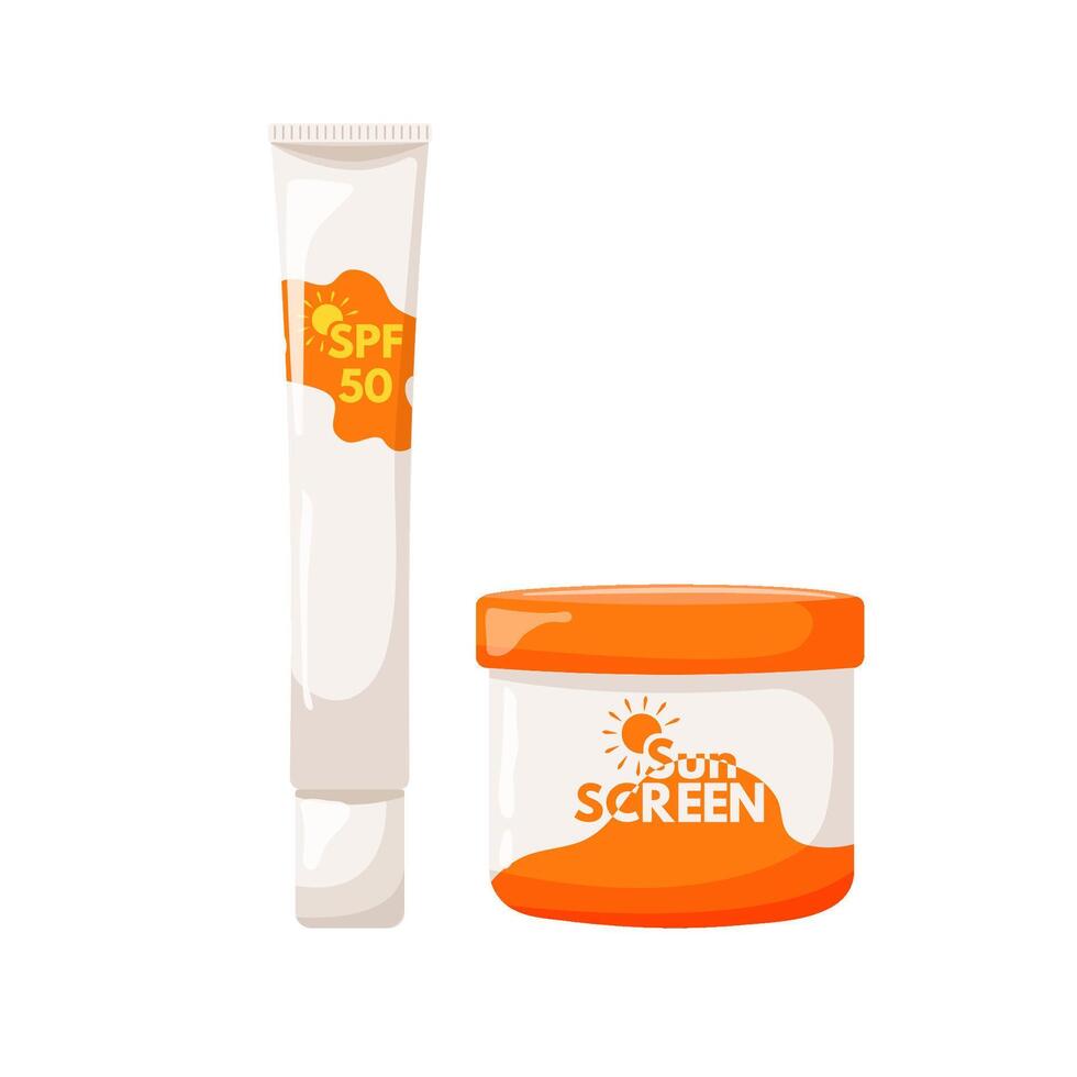 Sunscreen for face and body. Moisturizing and protecting the skin from the ultraviolet radiation of the sun. Sunscreen moisturizer, sunscreen. vector