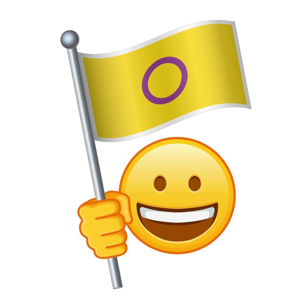 emoji con intersexual orgullo bandera grande Talla de amarillo emoji sonrisa vector