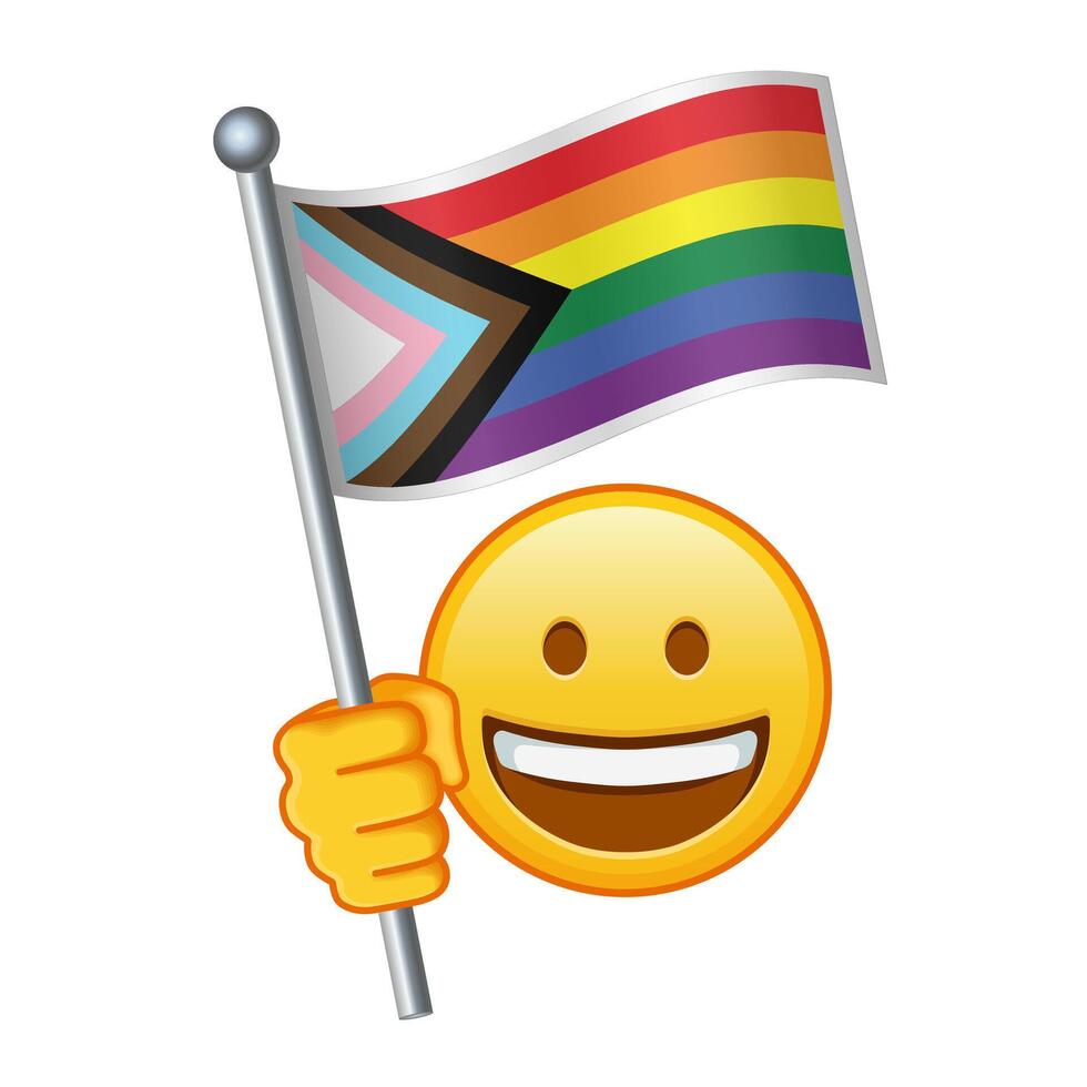 emoji con lgbtq orgullo bandera grande Talla de amarillo emoji sonrisa vector