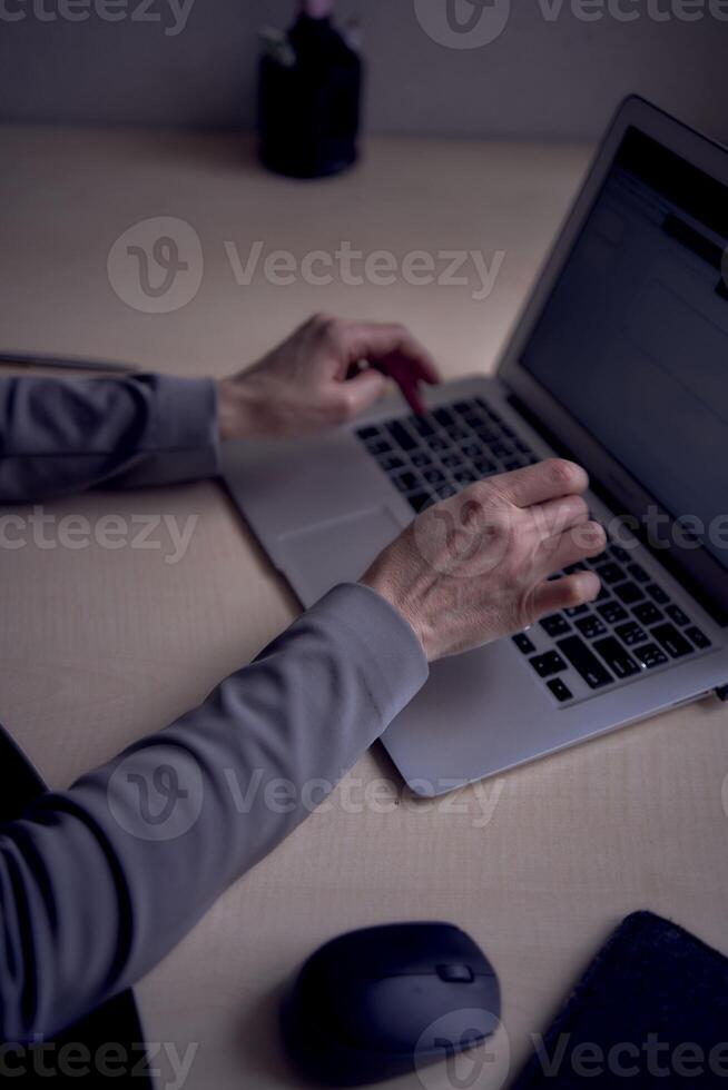 woman with laptop work in office photo