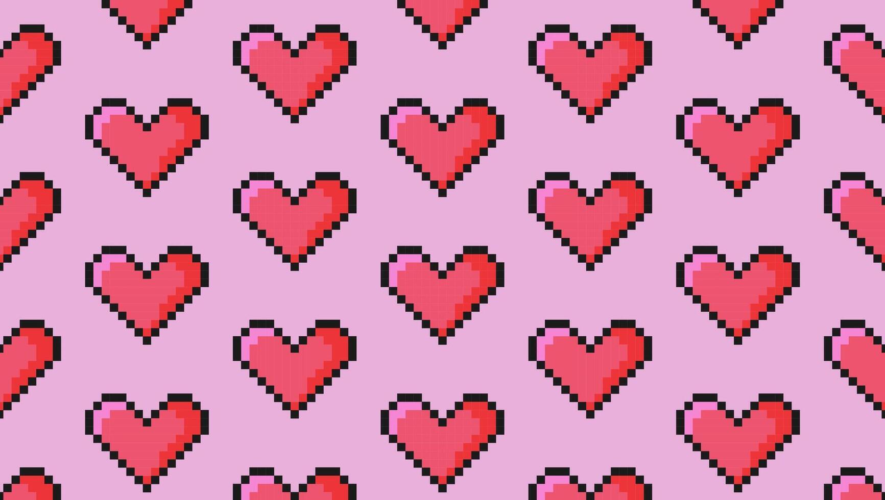 Pixel art Pixel hearts seamless pattern background Retro pink cute background in minimalist vintage style vector