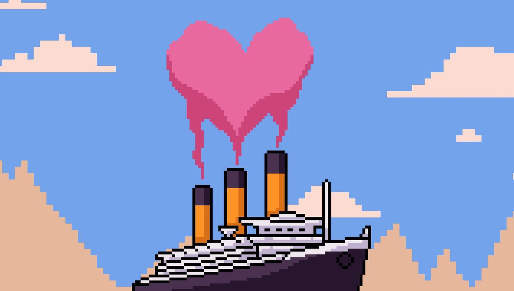 Pixel art style, Pixel art romantic cruise ship vector