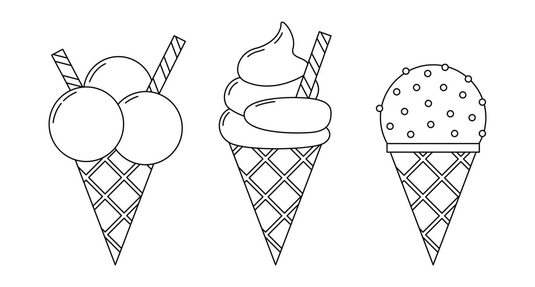 linear ice cream set. Coloring page with sweet cold desserts vector