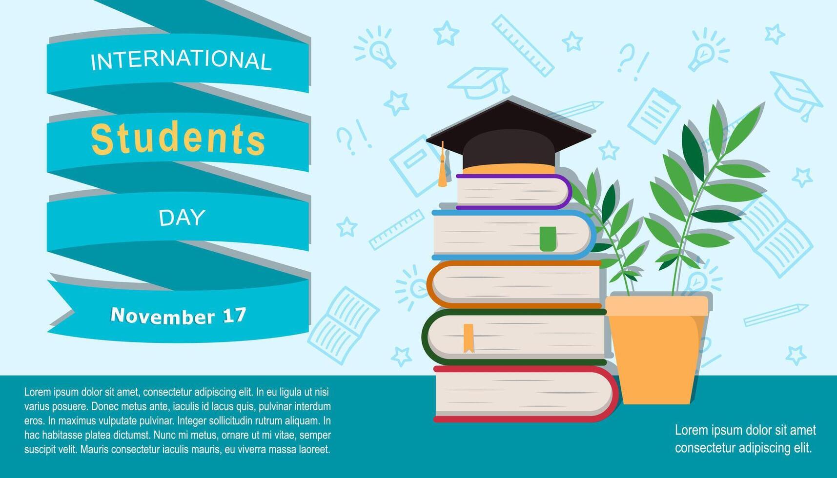 Happy Students Day banner. Stack of books isolated illustration. Academic and school knowledge symbols. Set of flat books variations with shadow vector