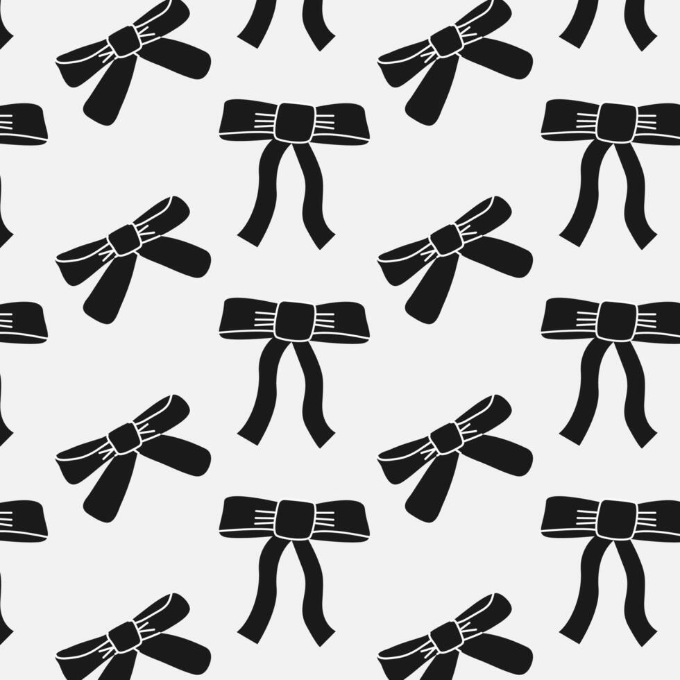 Seamless pattern with black bows. Gift ribbons in hand drawn and flat styles. Fashionable illustration. Bows for gift wrapping, background, fabric, textile. Coquette core cute trendy design vector