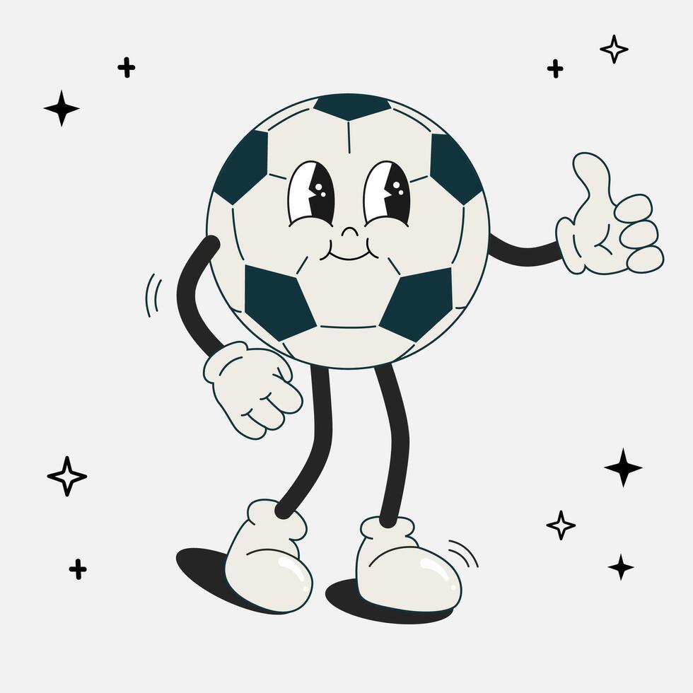 fútbol americano pelota maravilloso retro personaje. fútbol mascota con diferente emociones y posa gracioso linda historietas caracteres en garabatear estilo. plano ilustración aislado. 60 60 -70s vibraciones pegatina colocar. vector