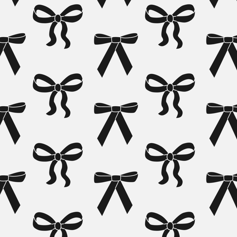 Seamless pattern with black bows. Gift ribbons in hand drawn and flat styles. Fashionable illustration. Bows for gift wrapping, background, fabric, textile. Coquette core cute trendy design vector