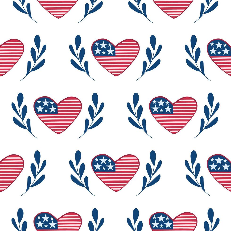 USA heart flag. 4th of July. Seamless pattern. illustration vector