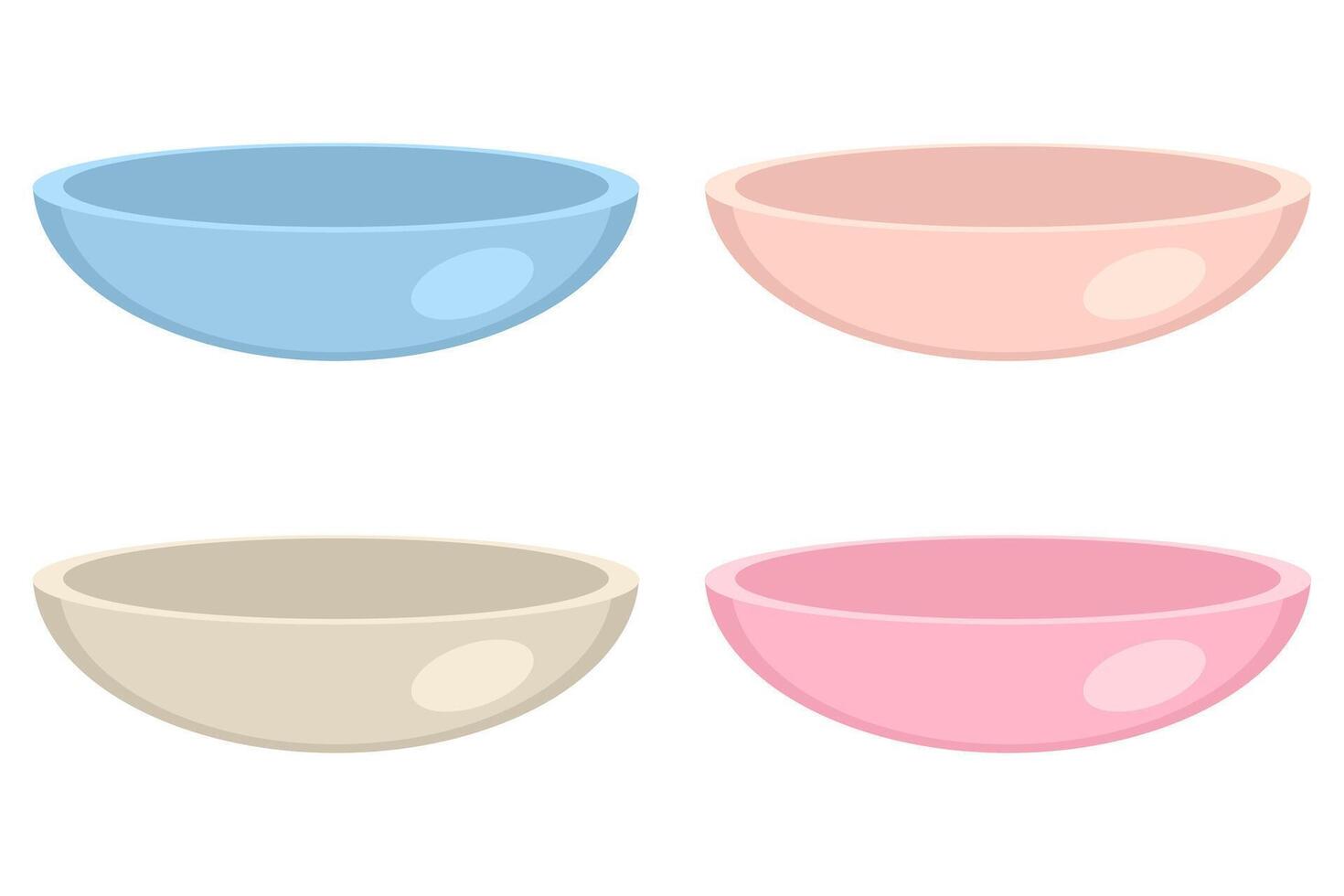 Empty bowls of different pastel colors collection. Perfect print for stickers, poster, menu. vector