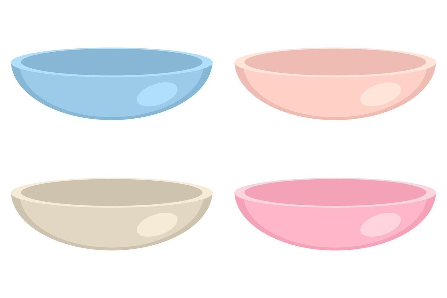 Empty bowls of different pastel colors collection. Perfect print for stickers, poster, menu. vector