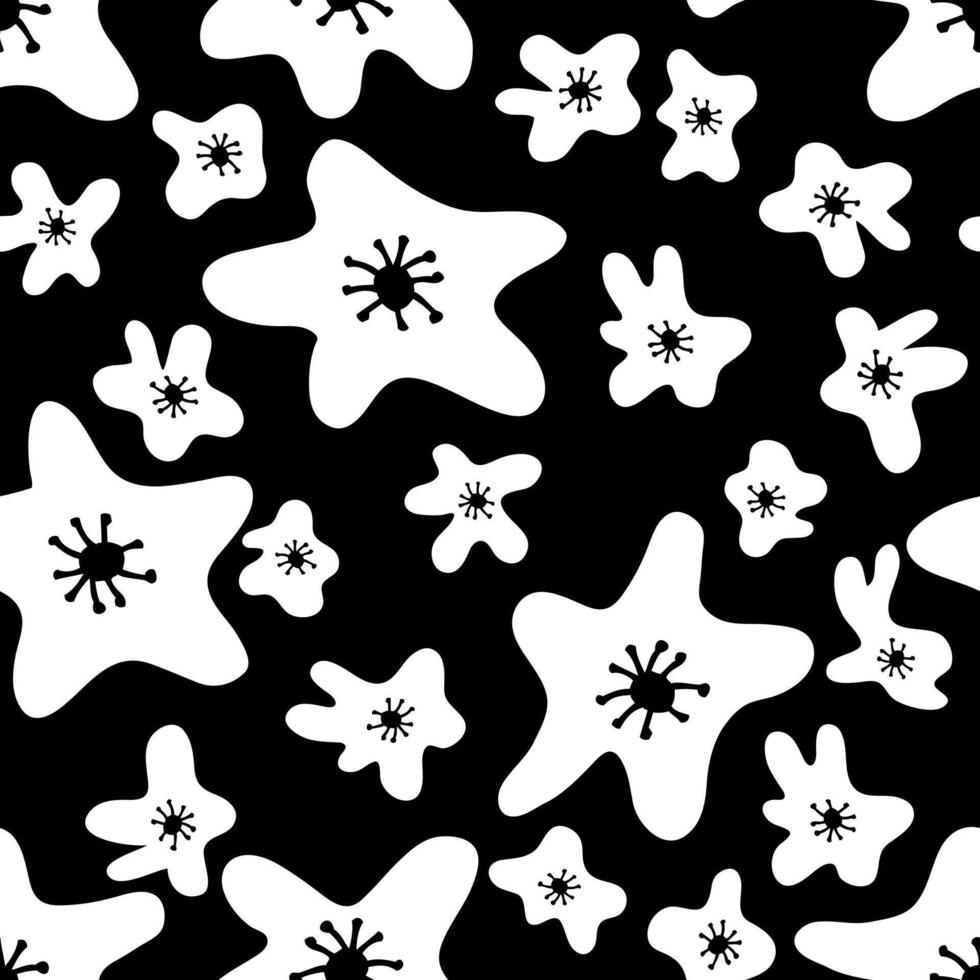 Monochrome seamless pattern with abstract flowers. Perfect print for tee, paper, textile and fabric. Hand drawn illustration. vector