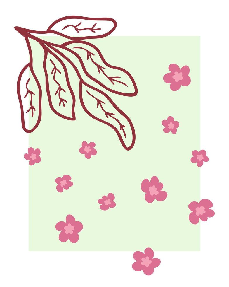 garabatear hojas rama con que cae sakura flores Perfecto impresión para tee, pegatina, póster. mano dibujado ilustración. vector