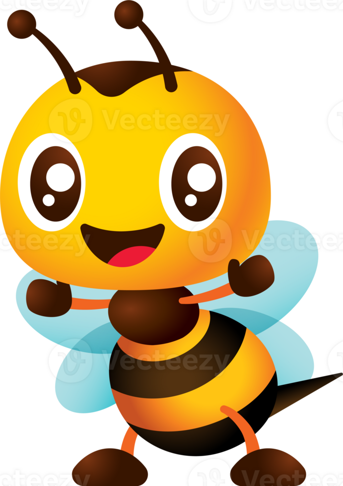 Cartoon cute honey bee open arm welcoming sign character illustration png