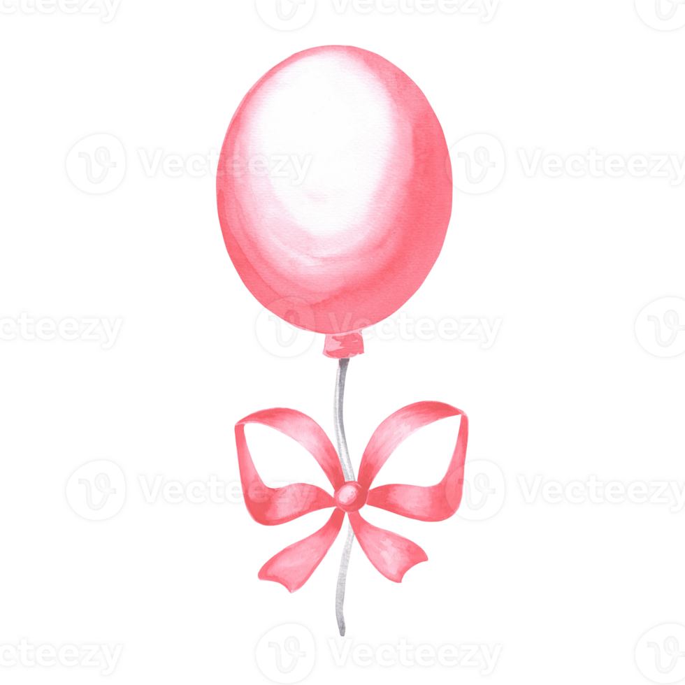 Helium Ballon mit Bogen Rosa. Aquarell Hand gezeichnet Illustration. Vorlage von festlich Zubehör zum Geburtstag und Kinder Party Dekoration. isoliert Clip Kunst zum Karte, Einladung, drucken, Scrapbooking. png