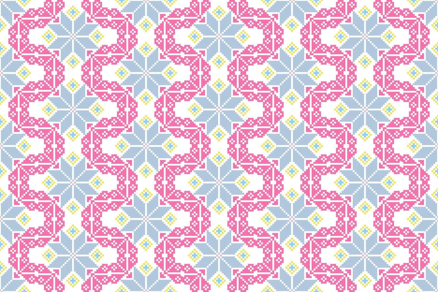 geométrico étnico floral píxel Arte bordado, azteca estilo, resumen antecedentes diseño para tela, ropa, textil, envase, decoración, bufanda, imprimir, fondo de pantalla, mesa corredor. vector