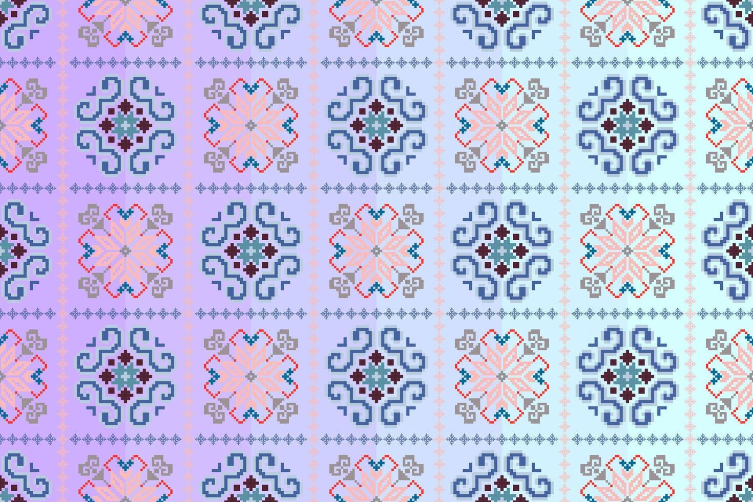 Geometric ethnic floral pixel art embroidery, Aztec style, abstract background design for fabric, clothing, textile, wrapping, decoration, scarf, print, wallpaper, table runner. vector