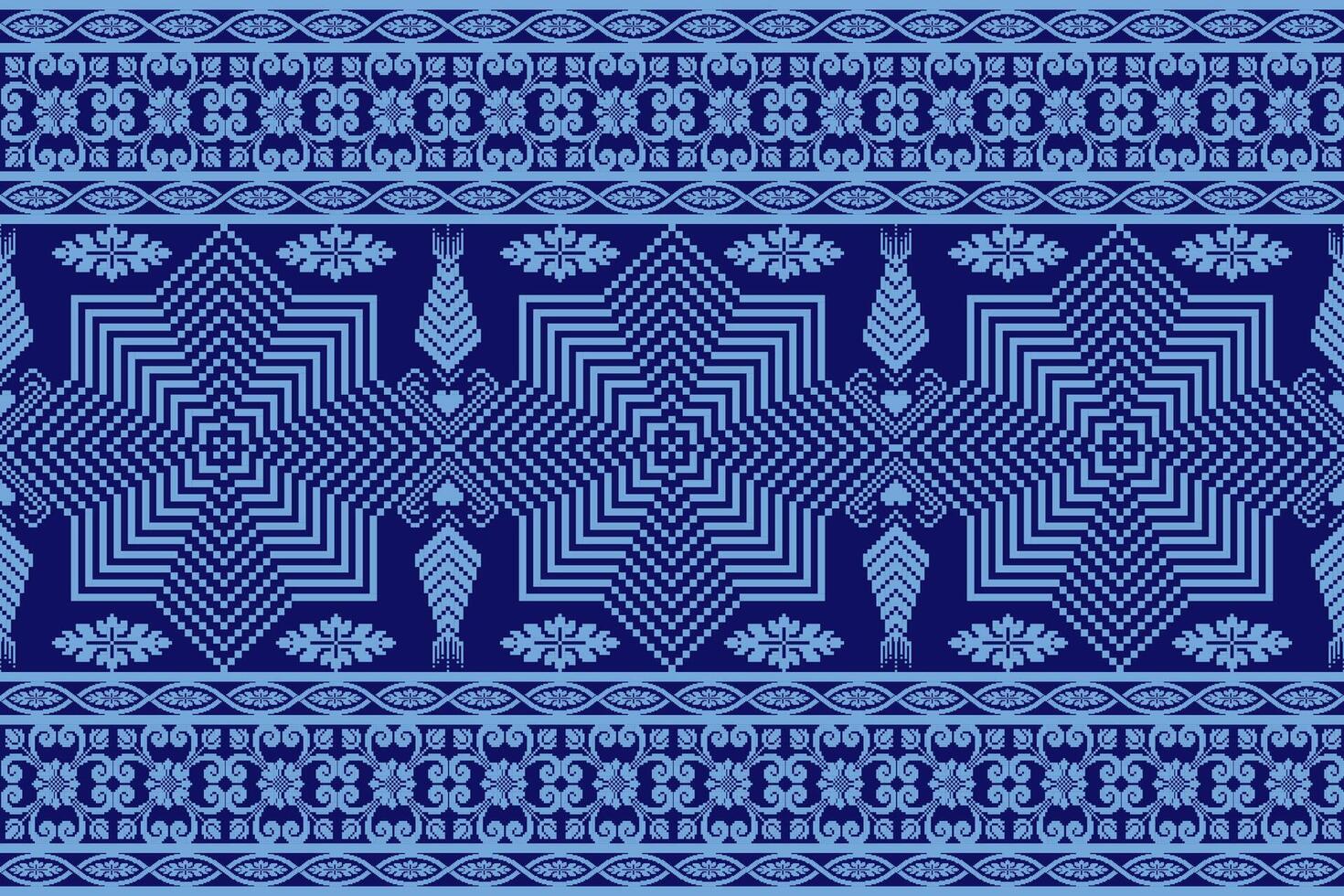 Geometric ethnic floral pixel art embroidery, Aztec style, abstract background design for fabric, clothing, textile, wrapping, decoration, scarf, print, wallpaper, table runner. vector