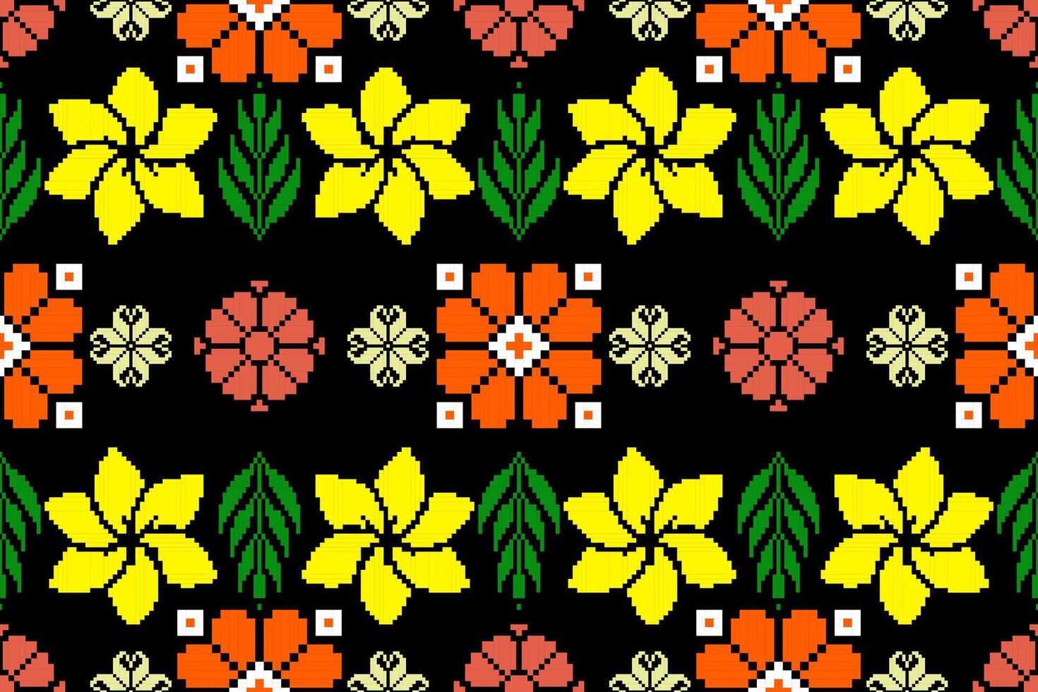 Geometric ethnic floral pixel art embroidery, Aztec style, abstract background design for fabric, clothing, textile, wrapping, decoration, scarf, print, wallpaper, table runner. vector