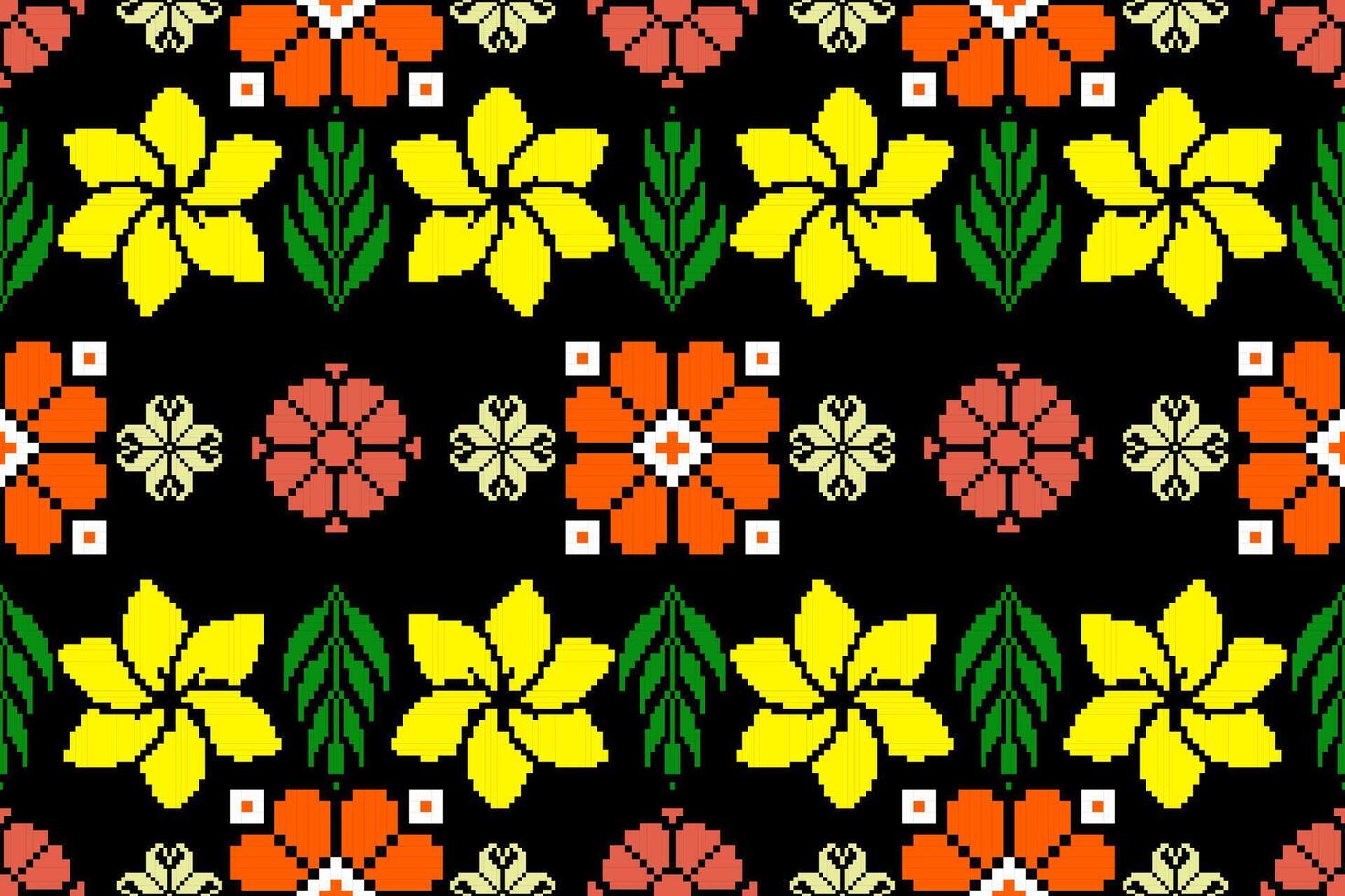 Geometric ethnic floral pixel art embroidery, Aztec style, abstract background design for fabric, clothing, textile, wrapping, decoration, scarf, print, wallpaper, table runner. vector