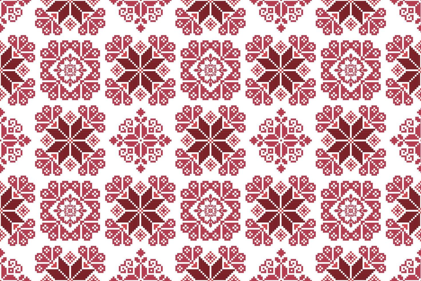 Geometric ethnic floral pixel art embroidery, Aztec style, abstract background design for fabric, clothing, textile, wrapping, decoration, scarf, print, wallpaper, table runner. vector