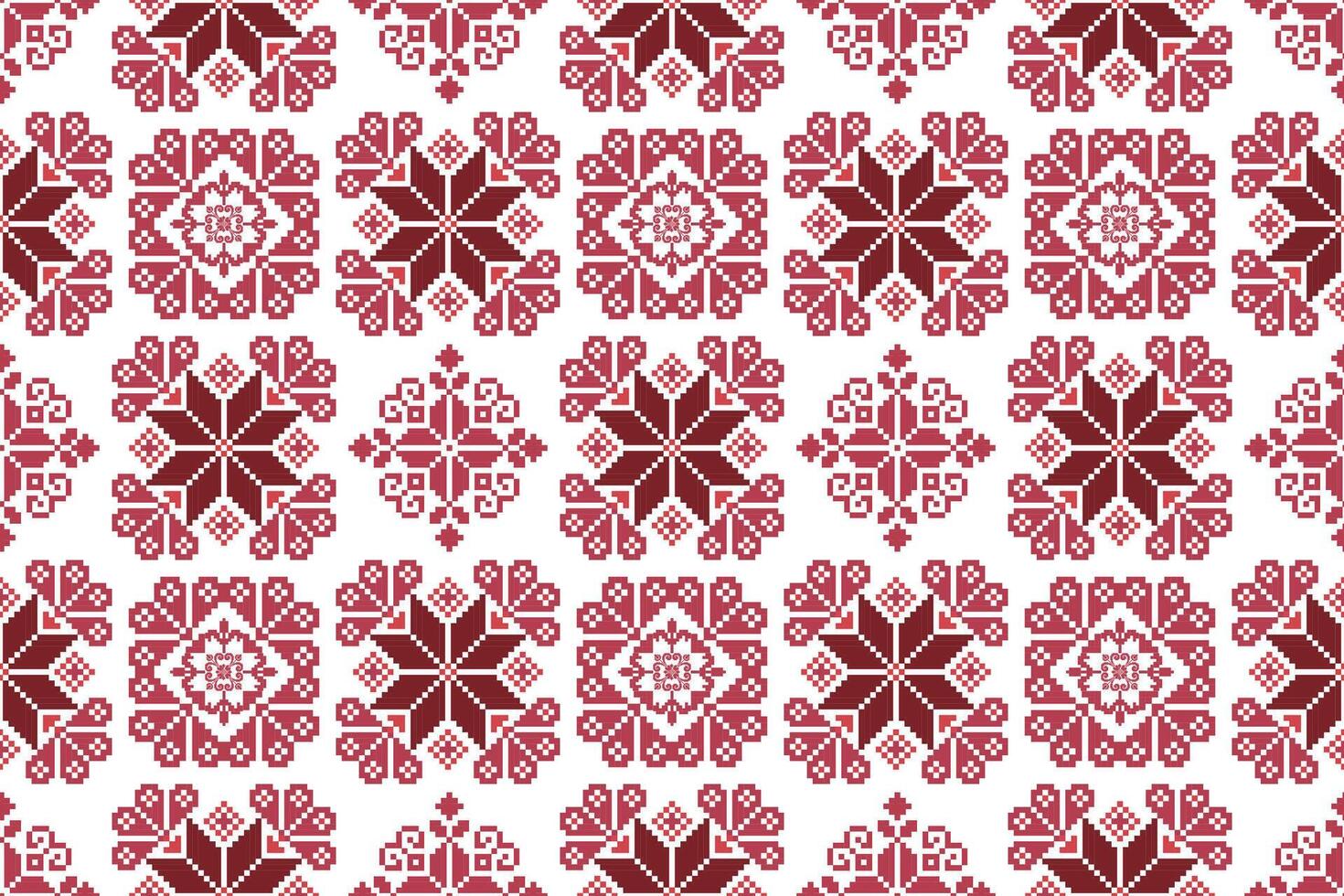 Geometric ethnic floral pixel art embroidery, Aztec style, abstract background design for fabric, clothing, textile, wrapping, decoration, scarf, print, wallpaper, table runner. vector