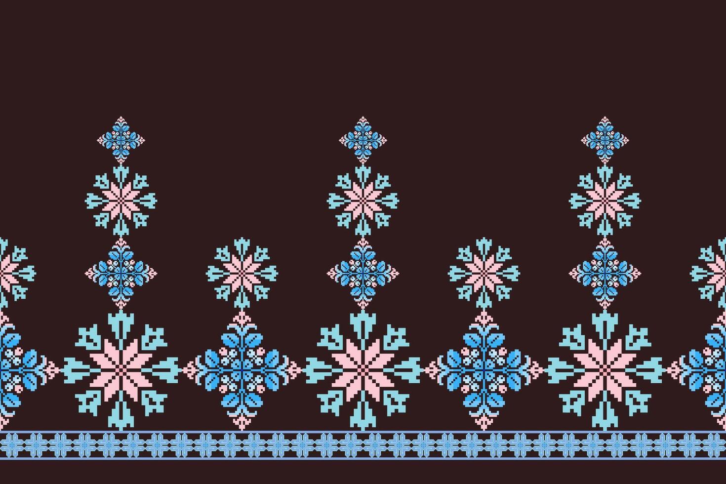 Geometric ethnic floral pixel art embroidery, Aztec style, abstract background design for fabric, clothing, textile, wrapping, decoration, scarf, print, wallpaper, table runner. vector