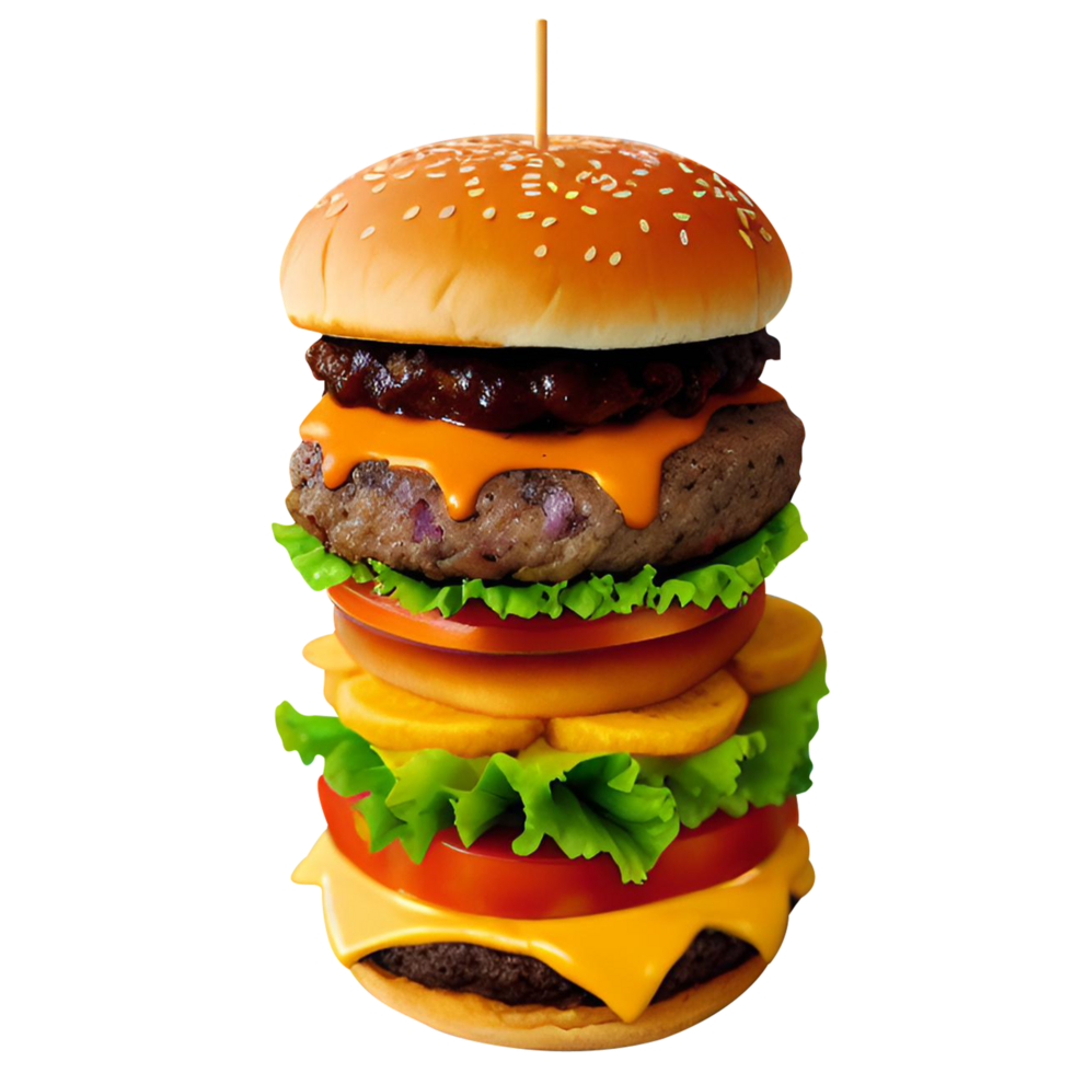 Delicious burger with beef burger bacon cheese and meat bread lettuce tomatoes png