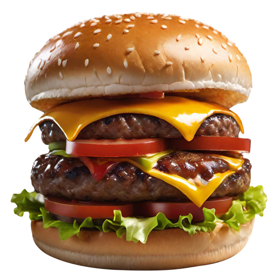 Delicious burger with beef burger bacon cheese and meat bread lettuce tomatoes png