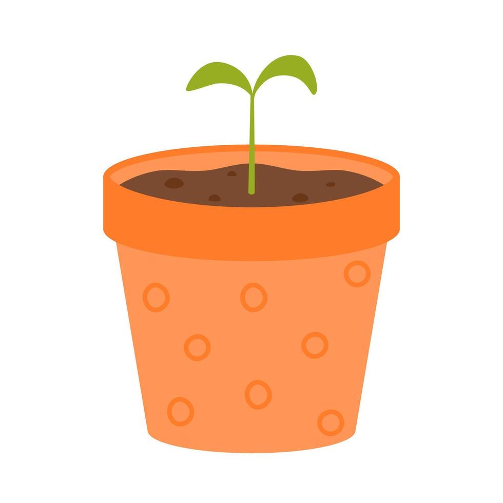 A small green sprout sprouts in a pot. Seedlings. vector