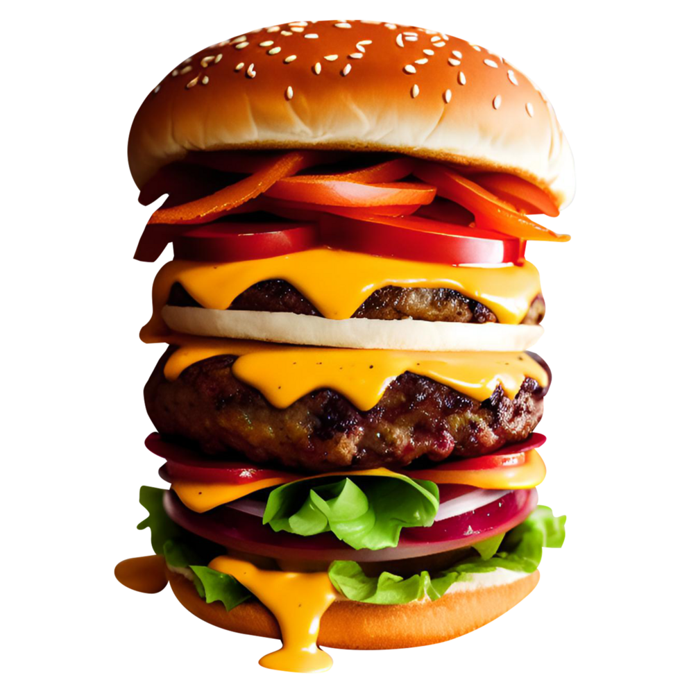 Delicious burger with beef burger bacon cheese and meat bread lettuce tomatoes png