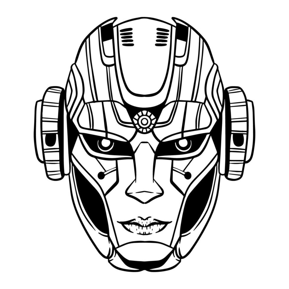 Futuristic Robotic head outline art vector