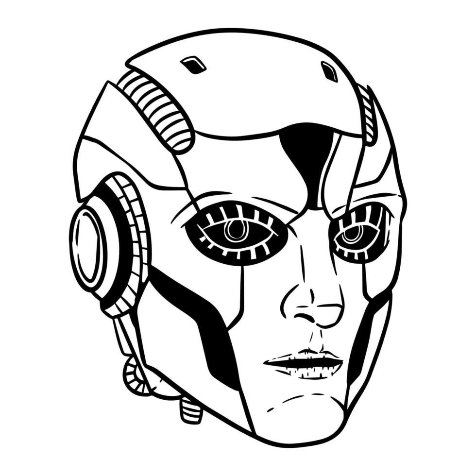 Futuristic Robotic head outline art vector