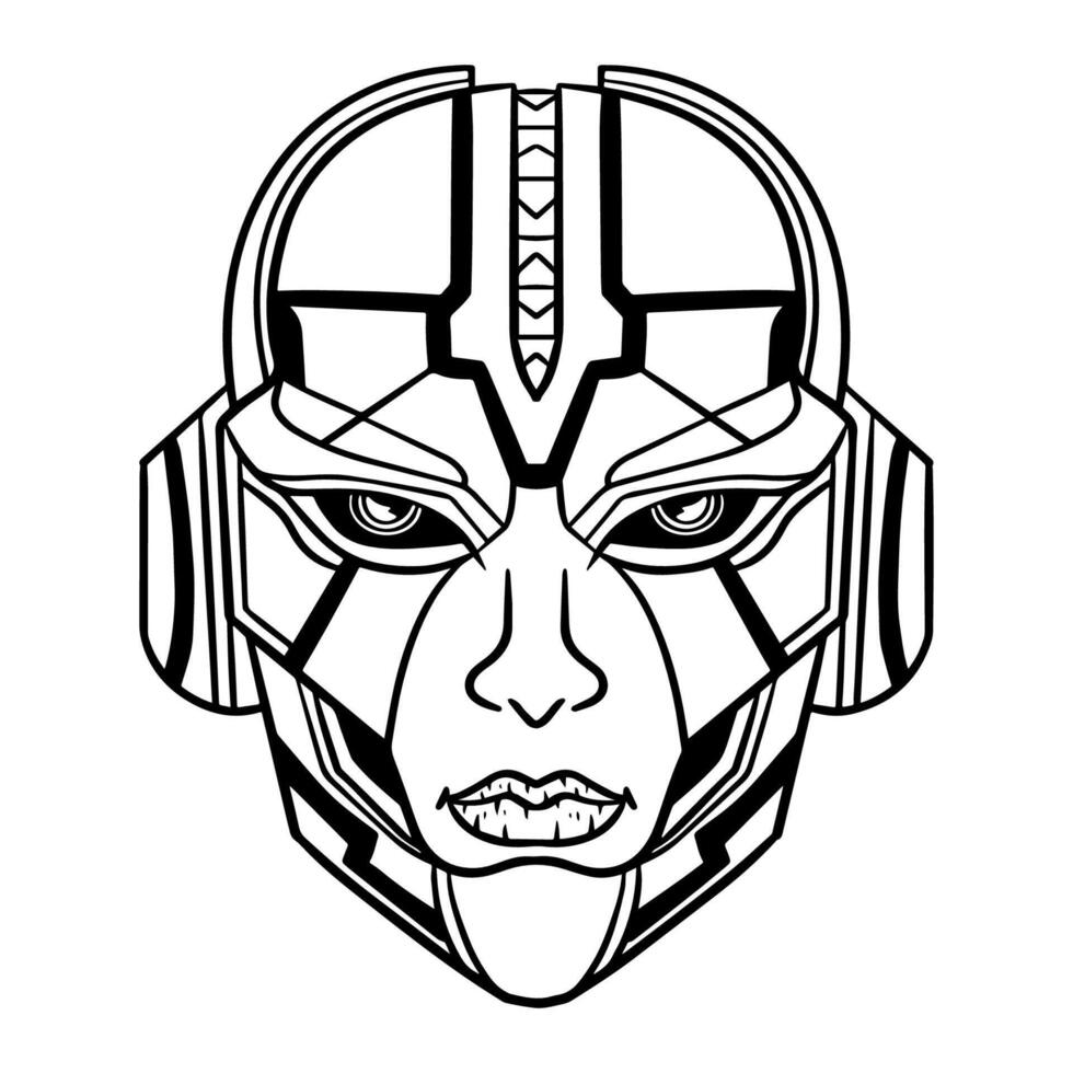 Futuristic Robotic head outline art vector