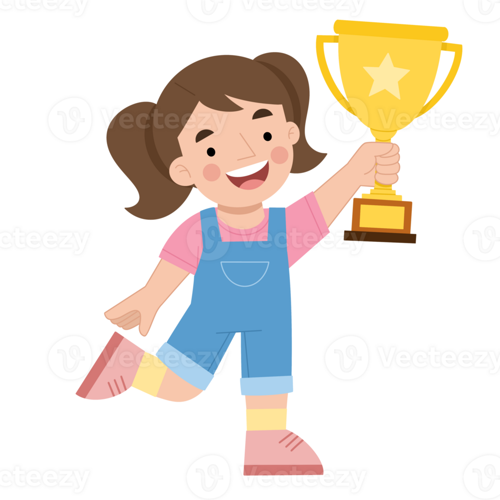 illustration de une peu fille avec une trophée png