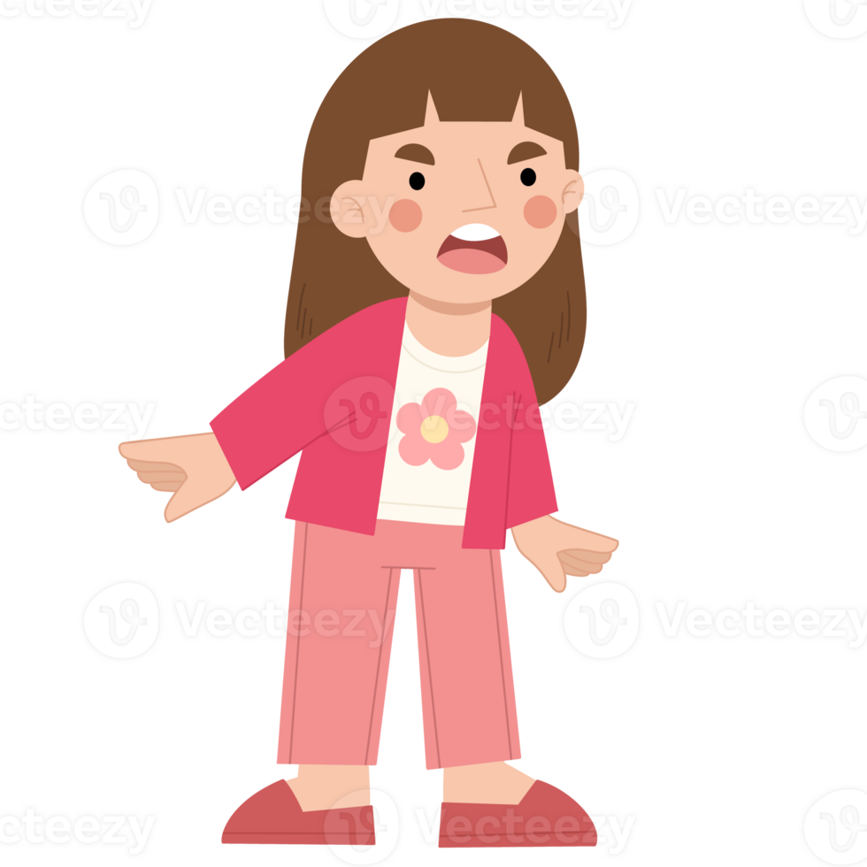 Illustration of a little girl with an angry expression png