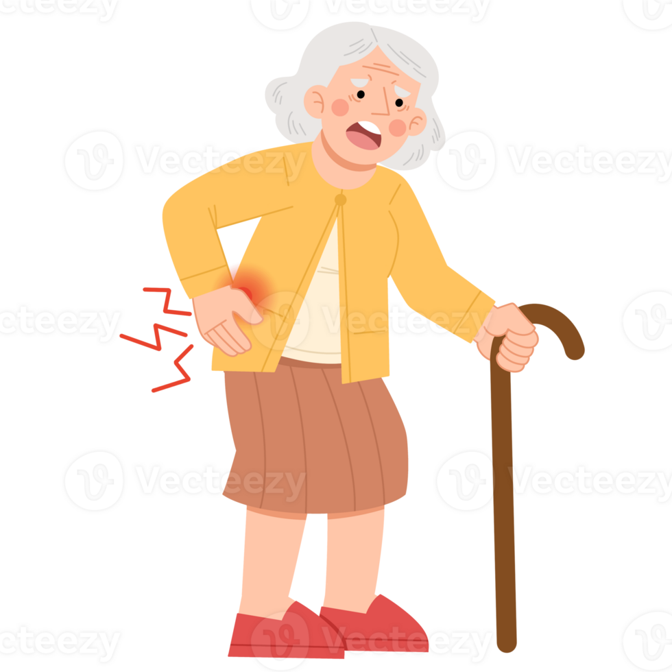Illustration of an elderly woman with back pain png